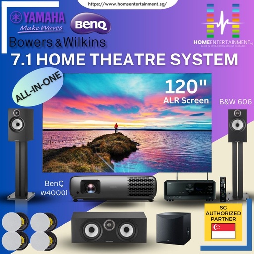 [Full 7.1 Home Cinema Package] Bowers&Wilkins + BenQ Projector + Yamaha RX-V6A with 120-inch Screen