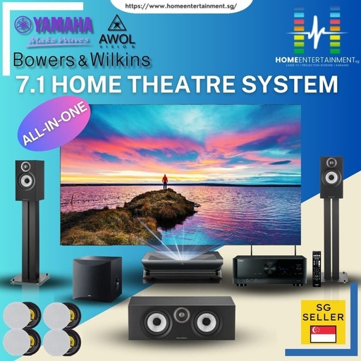 [Full 7.1 Home Cinema Package 3] Bowers&Wilkins 606 S3 + Awol Vision LTV-3000 UST Projector + Yamaha RX-V6A with 100-inch Screen