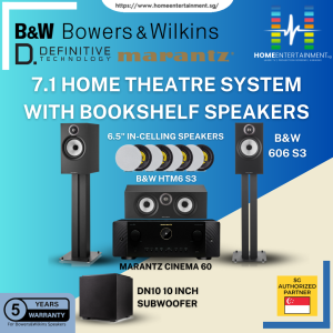 7.1 HOME THEATRE SYSTEM WITH B&W BOOKSHELF SPEAKERS & CENTRE SPEAKER, MARANTZ AMPLFIER WITH DEFINITIVE TECHNOLOGY SUBWOOFER