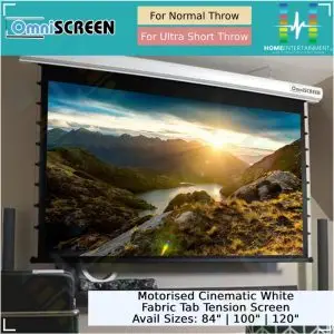 OmniSCREEN 100" Motorised Wall/ Ceiling Cinematic White Screen with Tab Tension For Normal Throw & Ultra Short Throw Projector