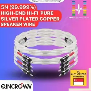 QinCrown 5N 99.999% Pure Silver Plated Copper Speaker Wire w Rodium Carbon Fibre Banana Plugs (1 Pair)