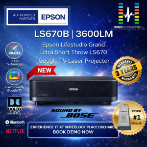 NEW Epson LS670 / LS670 Lifestudio Grand 4K Ultra Short Throw Laser Projector | 3600 ISO Lumens | Google TV Smart Projector | Bose Sound - 3 Years Warranty