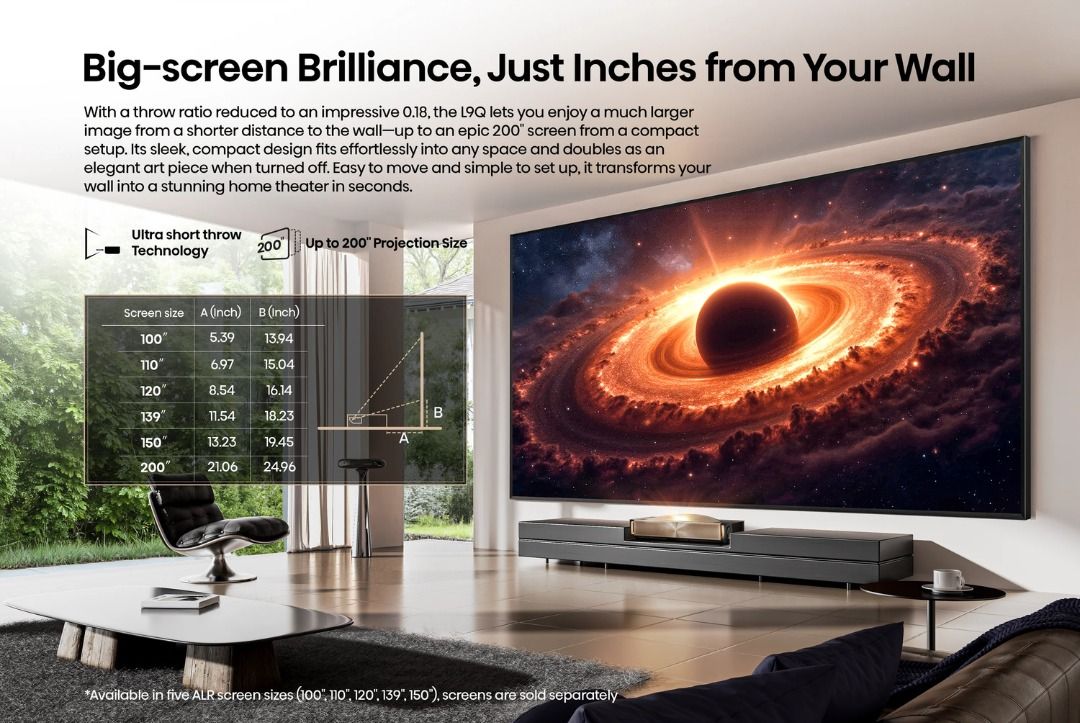 Hisense L9Q 5000 Lumens Brightness Triple Laser Ultra Short Throw Projector - Image 3